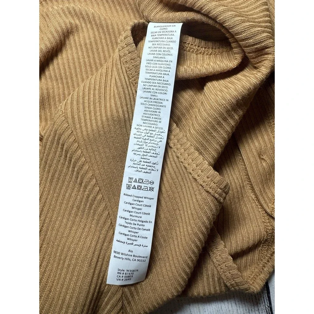 Alo Yoga Ribbed Cropped Whisper Cardigan Tan Camel Women’s size S